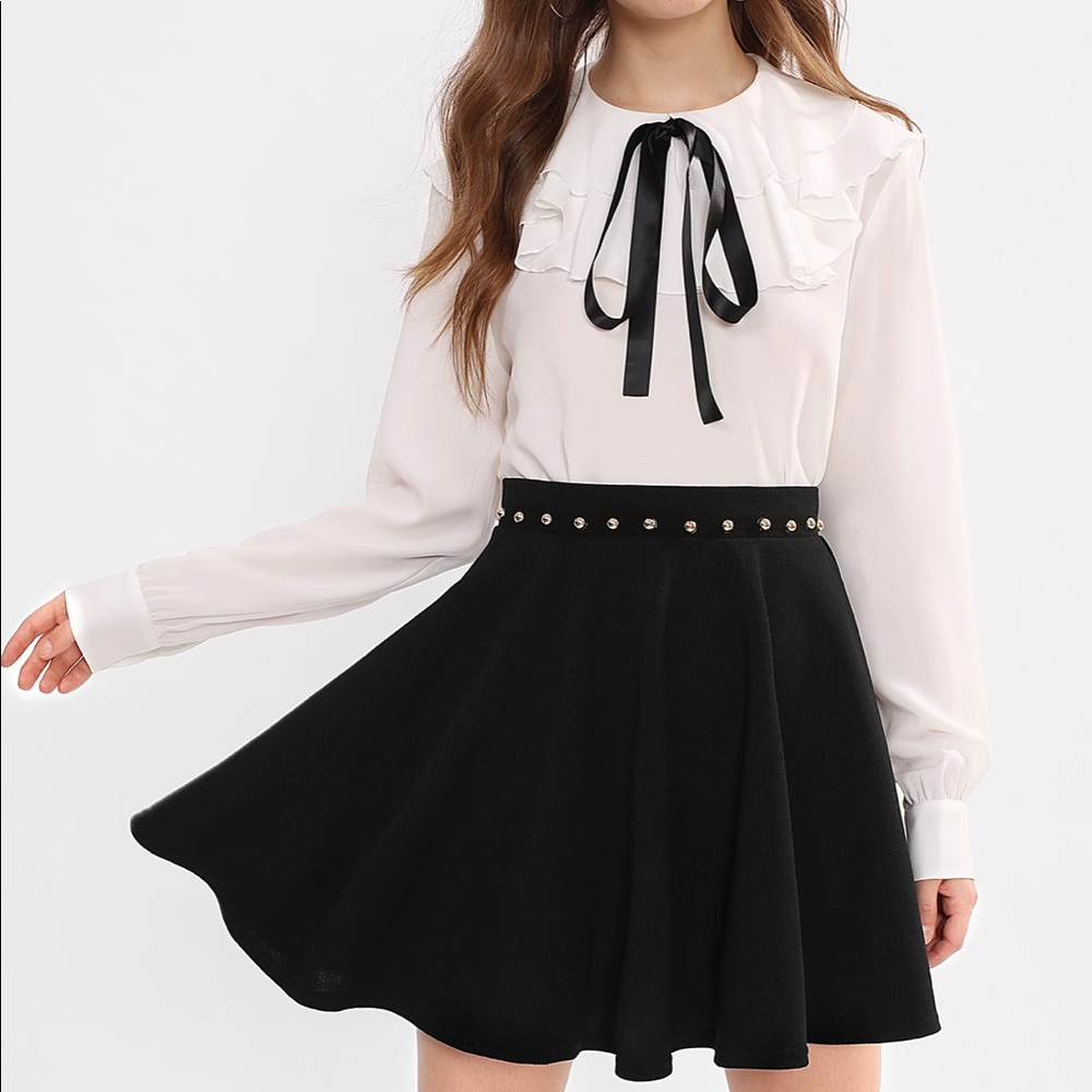 Studded Black Boxed Pleated Skirt